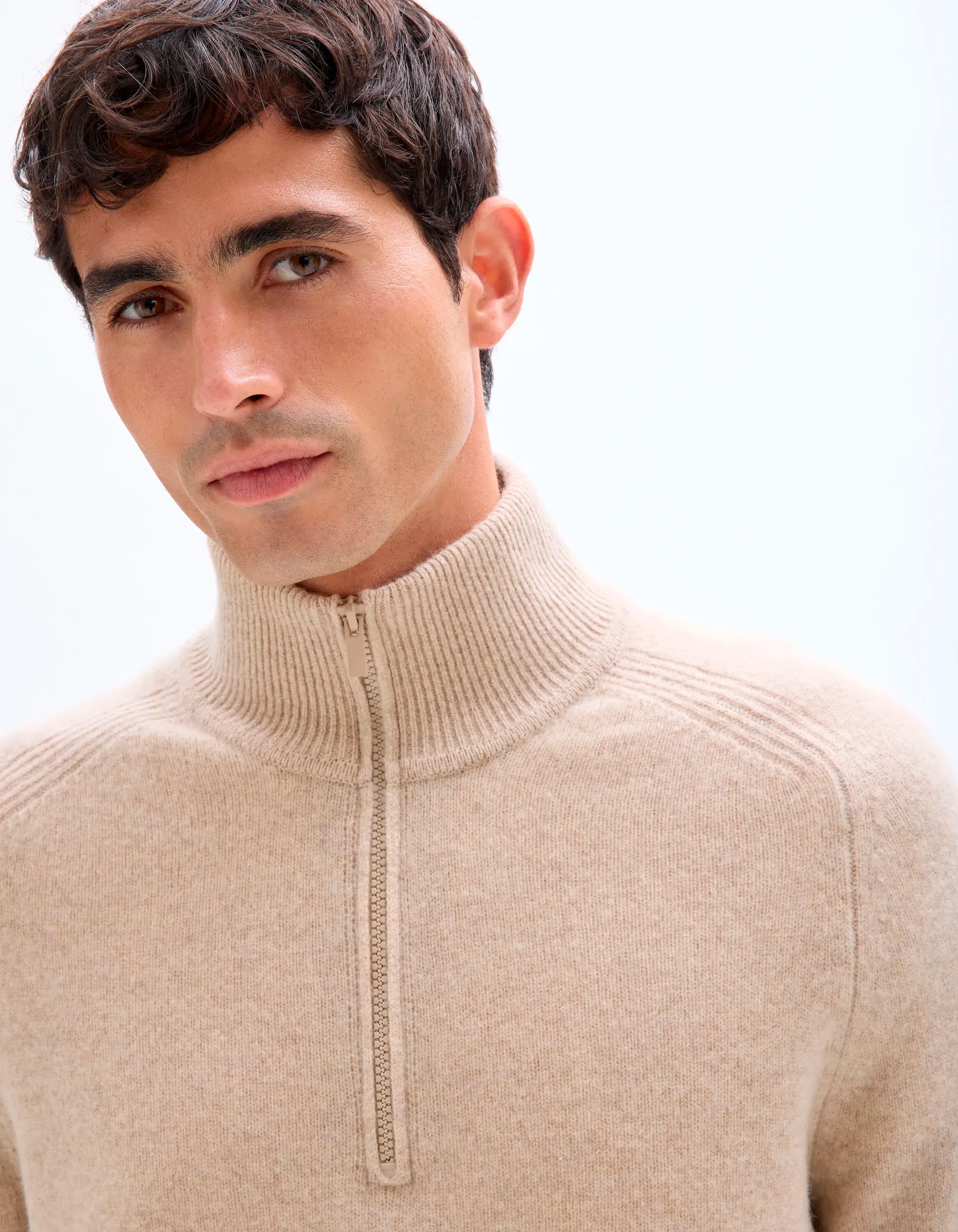 Celio_Beige_100% Lambswool Zip-Neck Sweater_CEWOOLCAM_BEIGE_04