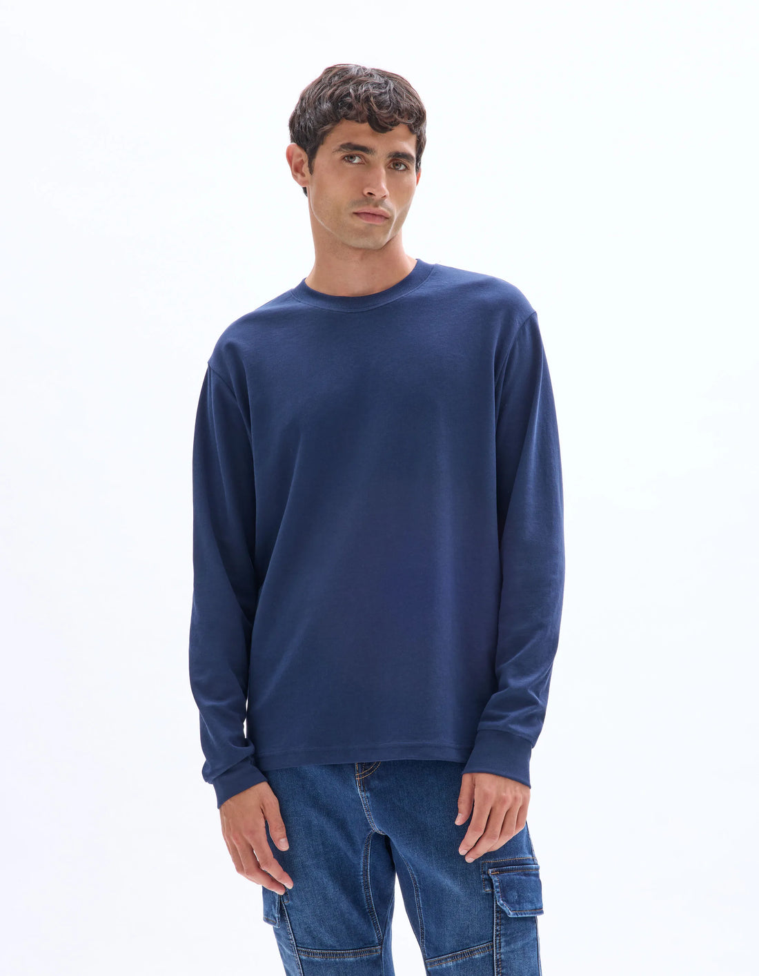 Celio_Navy_Relaxed Long-Sleeved T-Shirt_LEHEML_NAVY_01