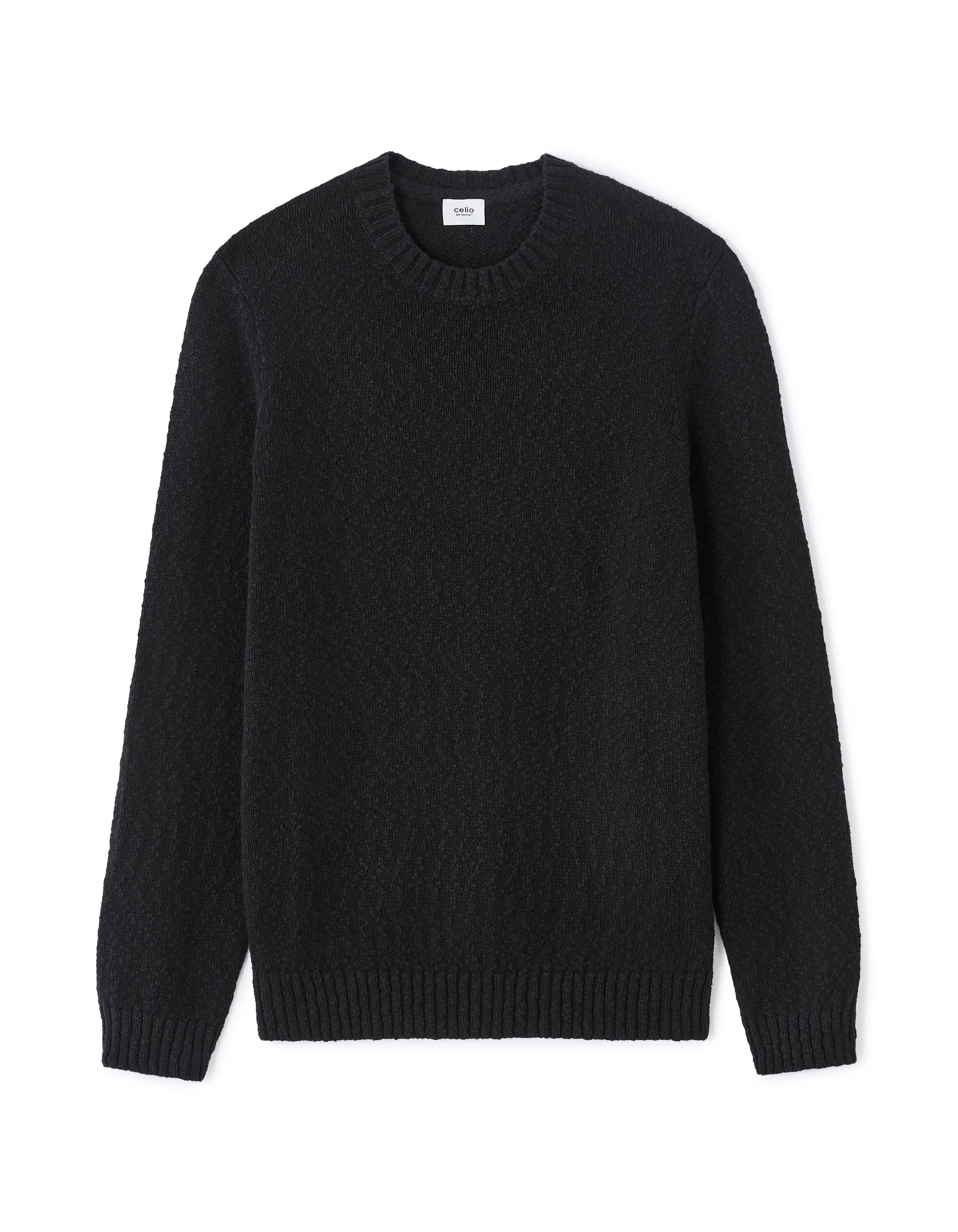 Celio_Black_100% Cotton Slub Knit Crew Neck Sweater_MEARTHUR_BLACK_06