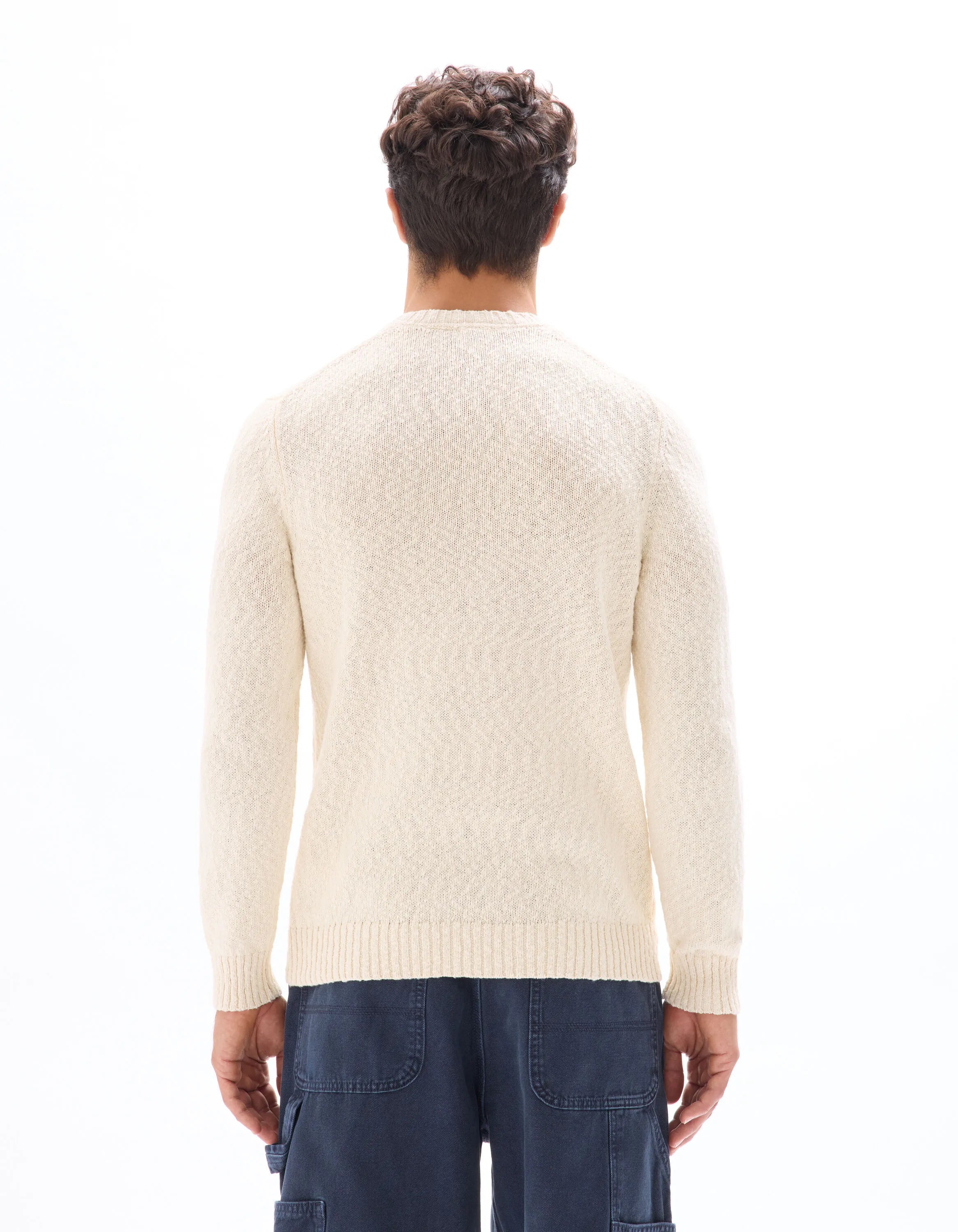 Celio_Ecru_100% Cotton Slub Knit Crew Neck Sweater_MEARTHUR_ECRU_03