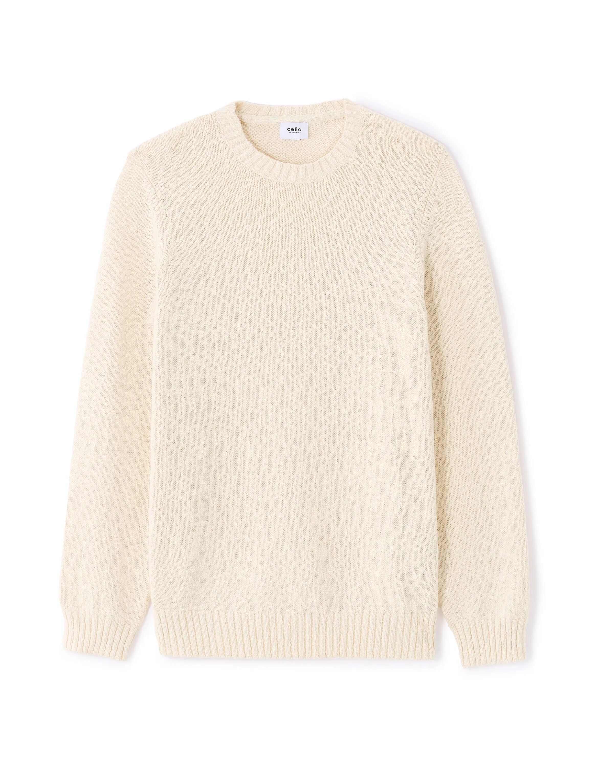 Celio_Ecru_100% Cotton Slub Knit Crew Neck Sweater_MEARTHUR_ECRU_07