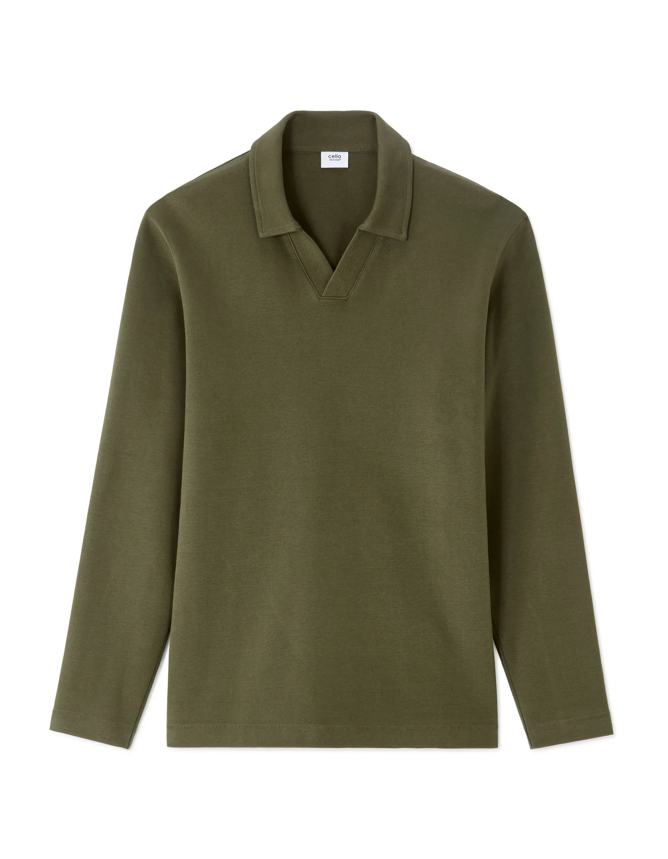 Celio_Kaki_Regular Long-Sleeved Jersey Polo Shirt_MEDORT_KAKI_07