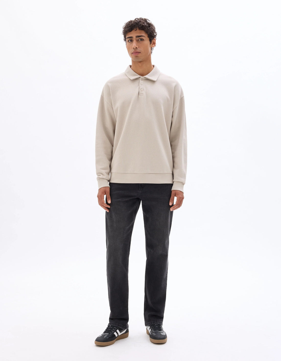 Celio_Sand_Regular Pique Polo Collar Sweatshirt_MEPOLOPIC_SAND_02