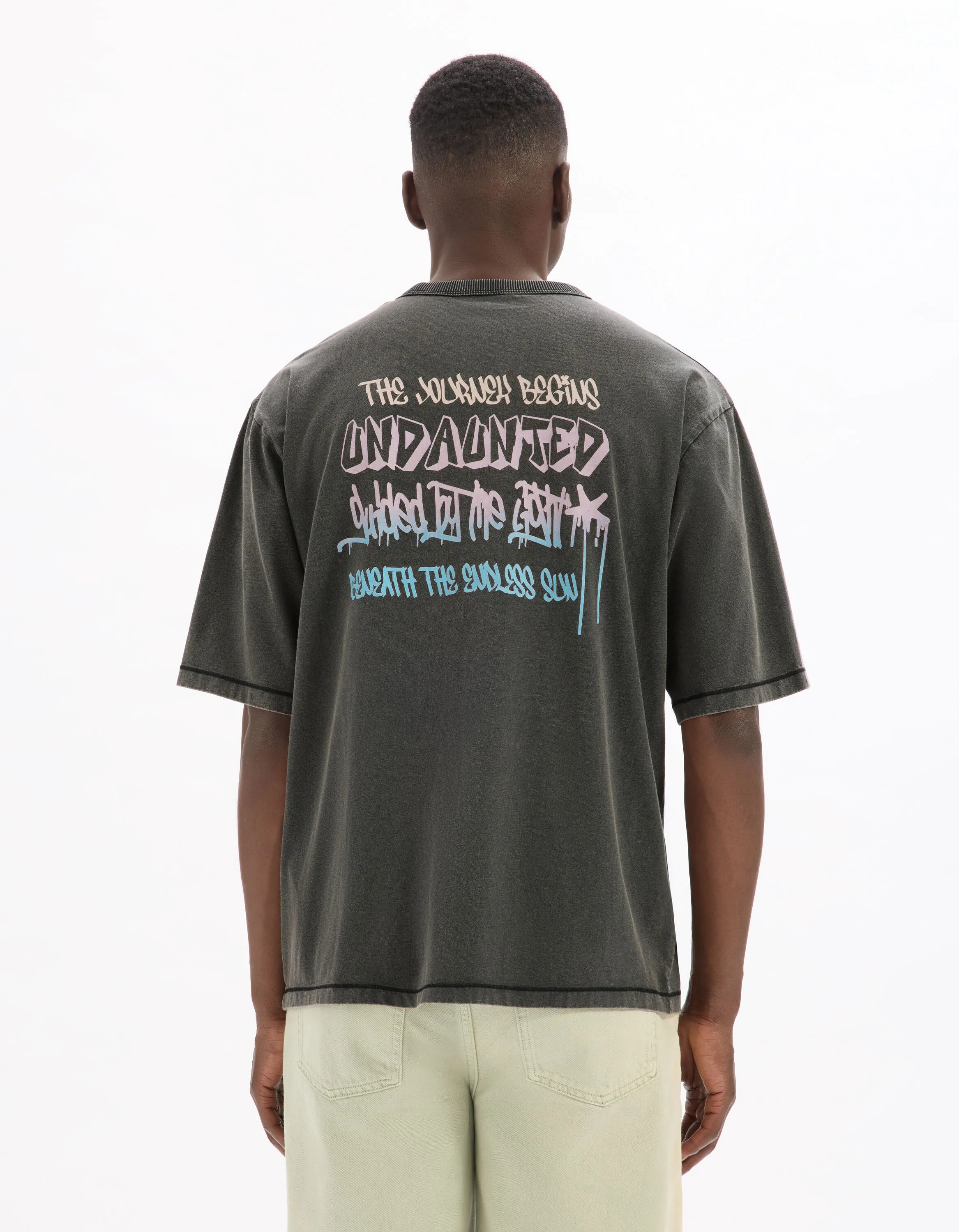 Celio_Black_Oversized Crew Neck T-Shirt in 100% Cotton with Print_MEVACAY_BLACK_03