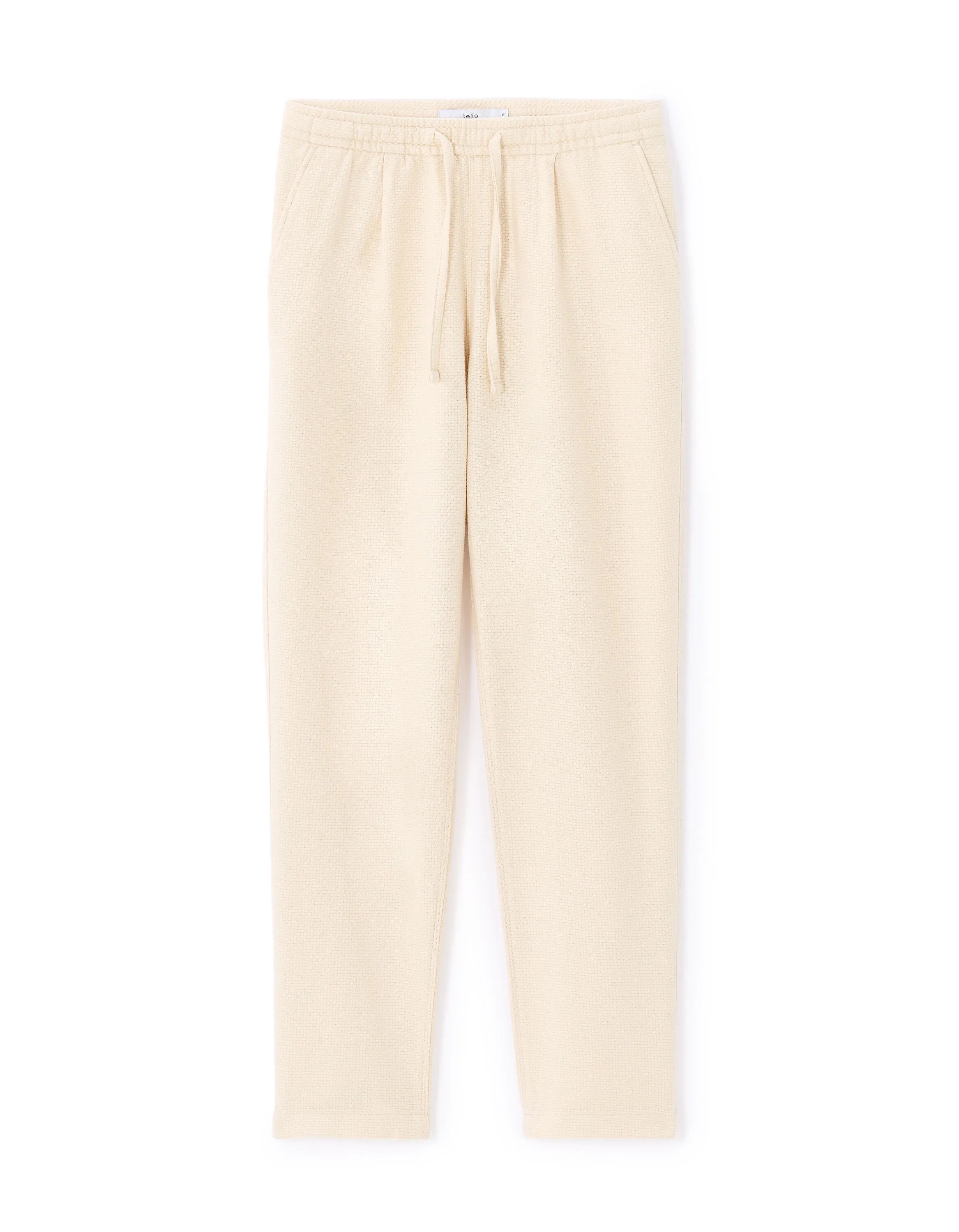Celio_Ecru_100% Cotton Canvas Textured Slim Pants_MOCANVAS_ECRU_07