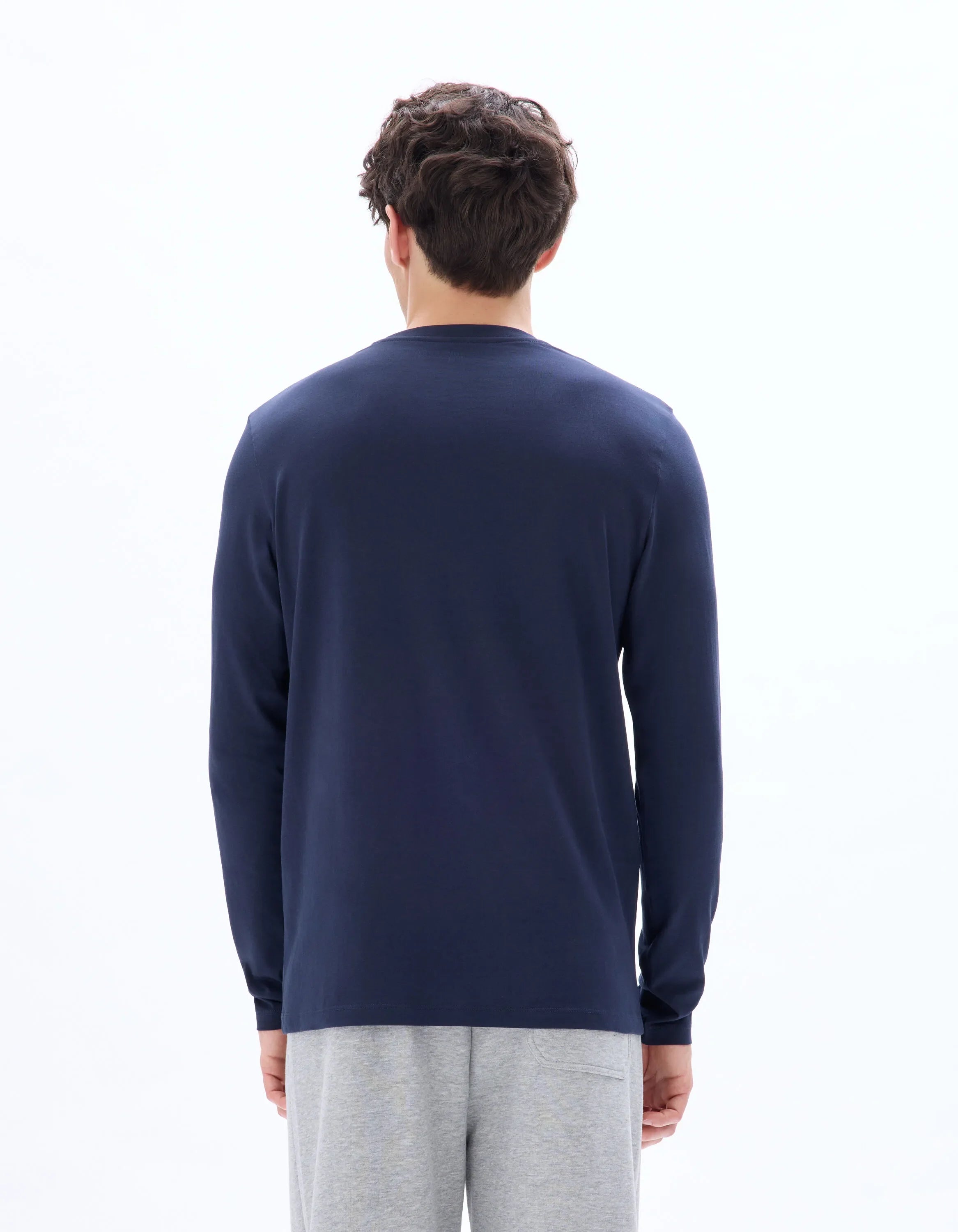 Celio_Navy_Regular 100% Cotton Long-Sleeved T-Shirt_TEBASEML_NAVY_03