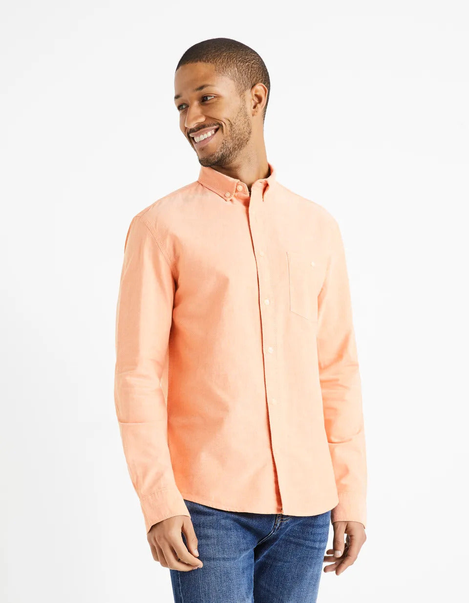 Buy Regular Fit 100 Cotton Oxford Shirt Orange Celio in Kuwait