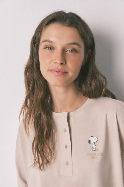 Women Secret_Nude_100% Cotton Beige Snoopy Long Pyjamas_3132128_36_03