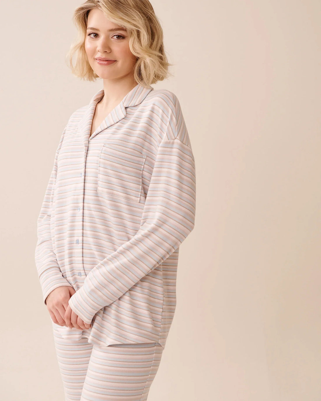 La Vie en Rose_Baby Blue Multistripe_Pastel Stripe Recycled Fibers Button-Down Shirt_40100776_P40483_01