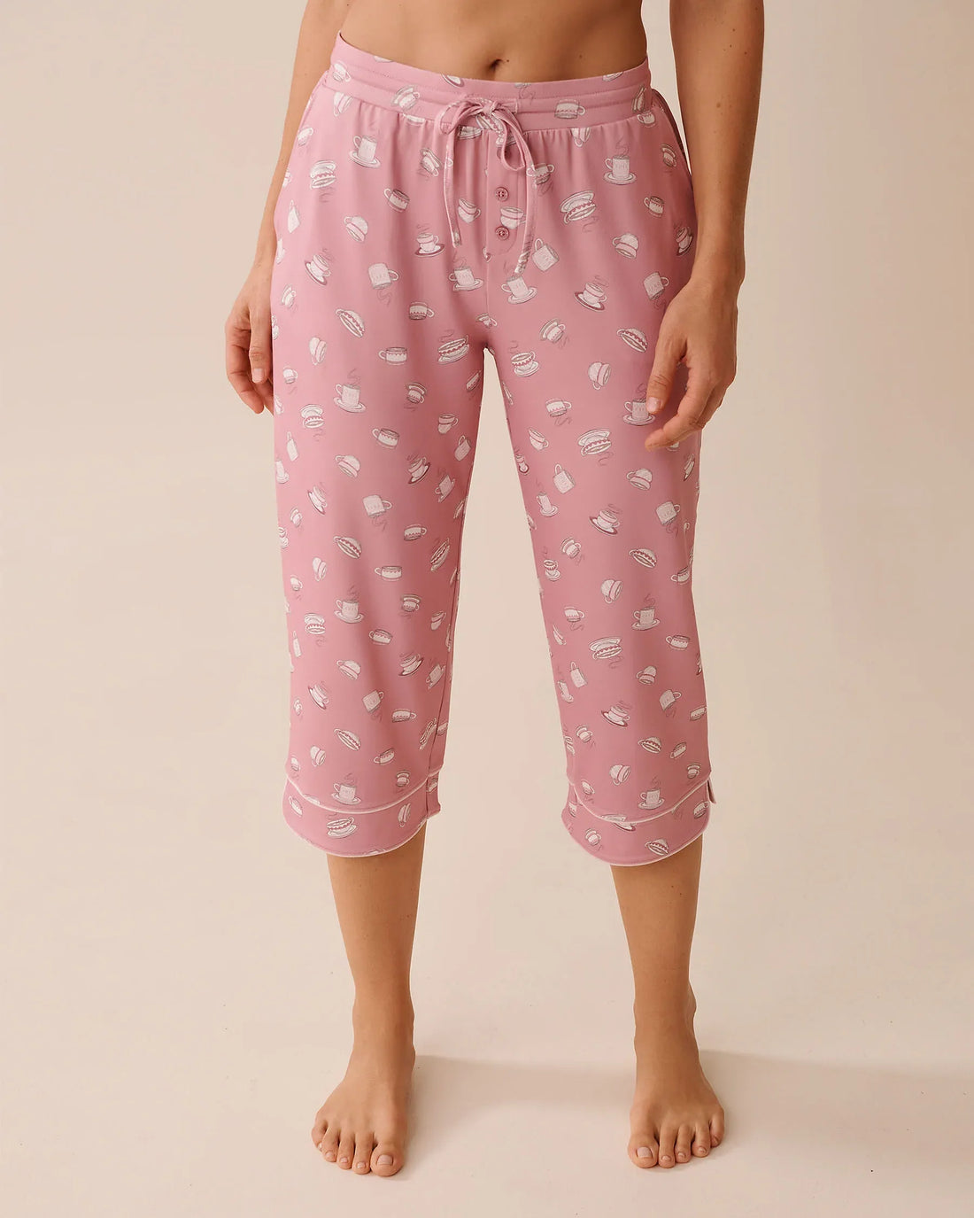 La Vie en Rose_Zephyr Coffee_Coffee Cup Print Super Soft Pajama Capris_40200766_P60400_01