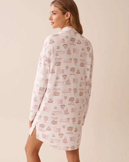 La Vie en Rose_Snow White Espresso_Espresso Print Recycled Fibers Button-Down Sleepsh_40500447_P10525_02