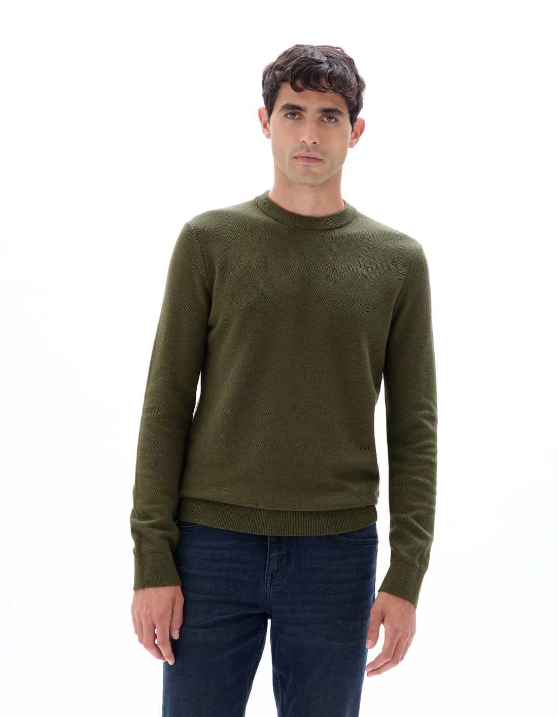 Celio_Kaki_Round Neck Sweater 100% Cotton_BEPIC_KAKI_01