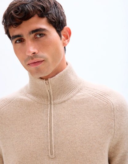 Celio_Beige_100% Lambswool Zip-Neck Sweater_CEWOOLCAM_BEIGE_04