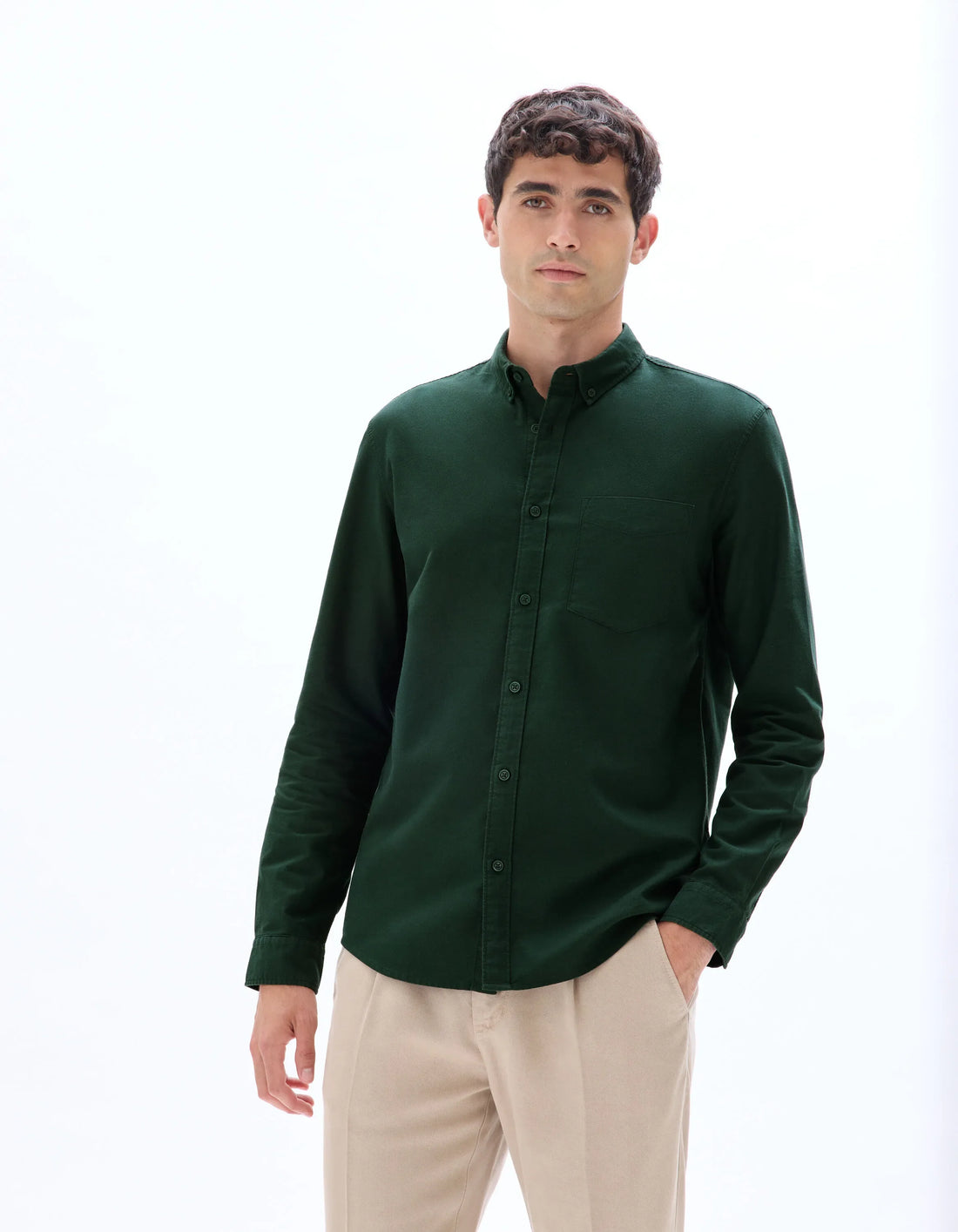 Celio_Vert Fonce_Regular Fit 100% Cotton Oxford Shirt_DAXFORD_VERT FONCE_01