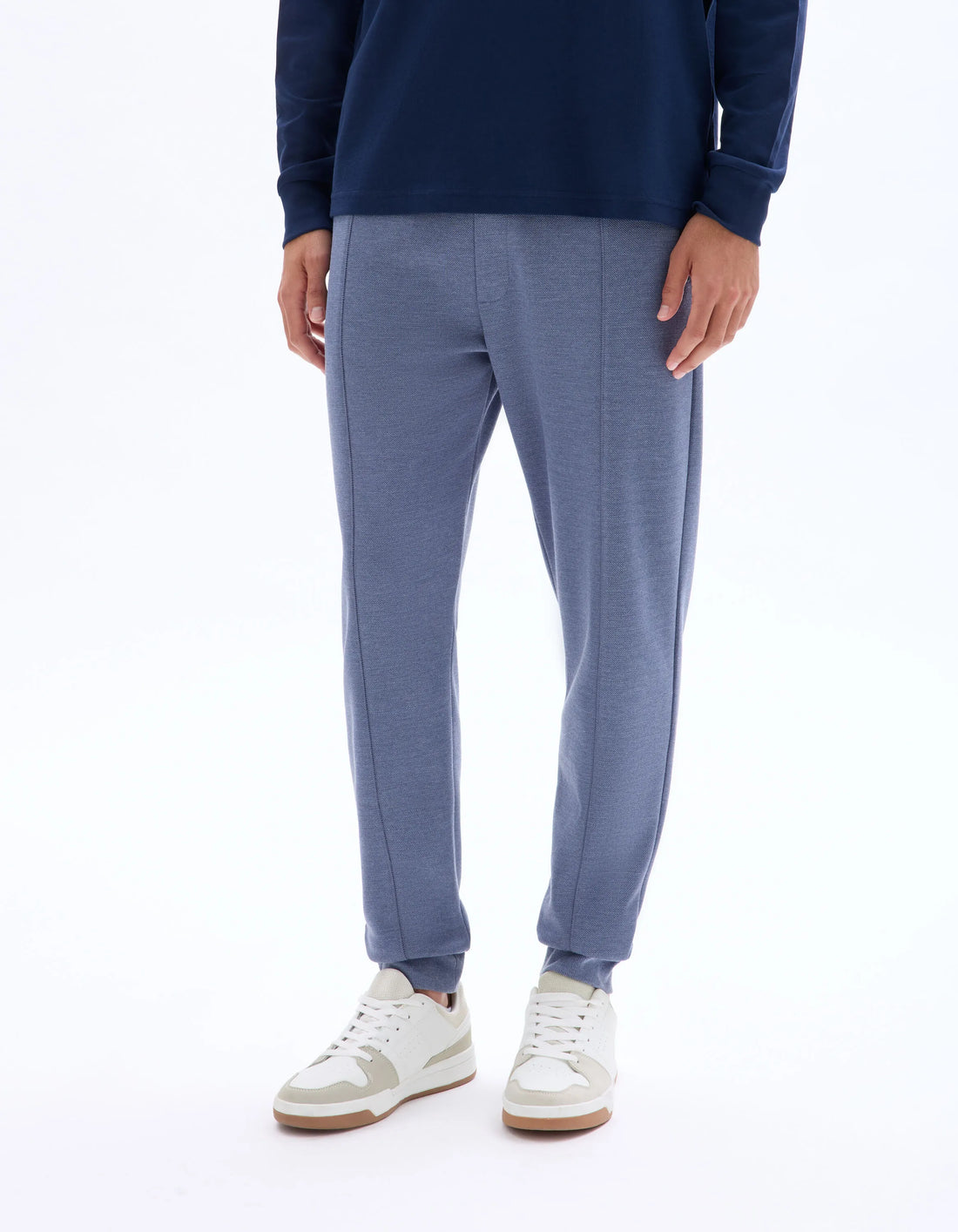 Celio_Heather Grey Blue_Regular-Fit Pique Knit Jogging Pants_LOPIQUET_HEATHER GREY BLUE_01