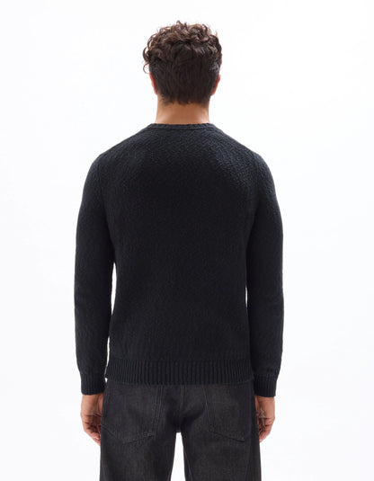 Celio_Black_100% Cotton Slub Knit Crew Neck Sweater_MEARTHUR_BLACK_03