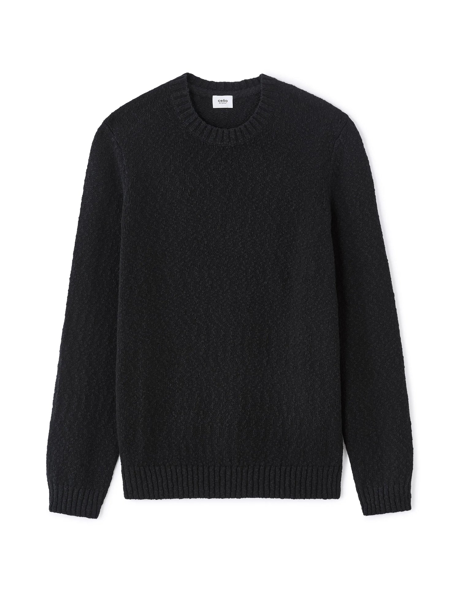 Celio_Black_100% Cotton Slub Knit Crew Neck Sweater_MEARTHUR_BLACK_06