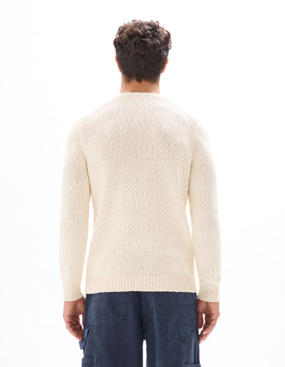 Celio_Ecru_100% Cotton Slub Knit Crew Neck Sweater_MEARTHUR_ECRU_03