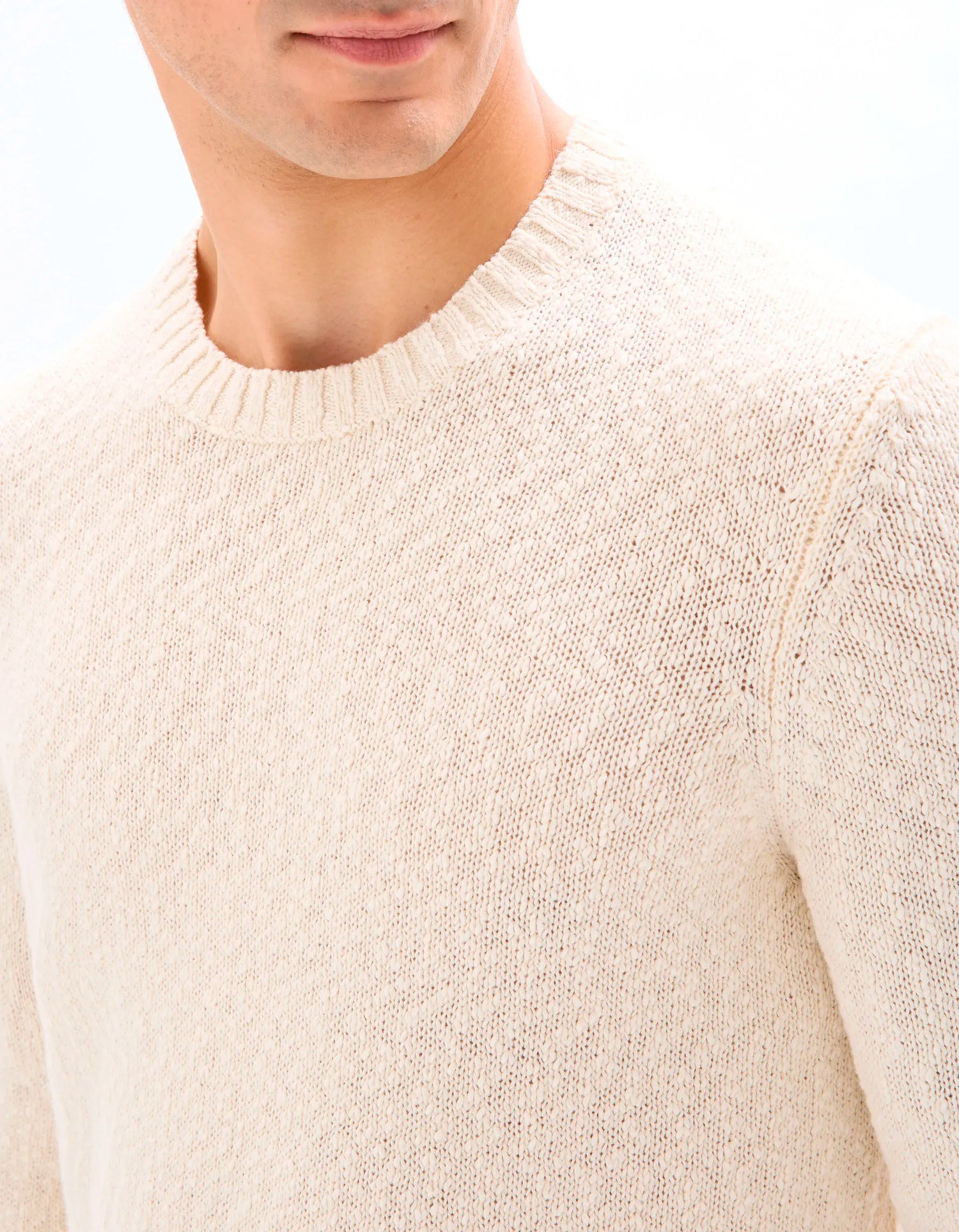 Celio_Ecru_100% Cotton Slub Knit Crew Neck Sweater_MEARTHUR_ECRU_04