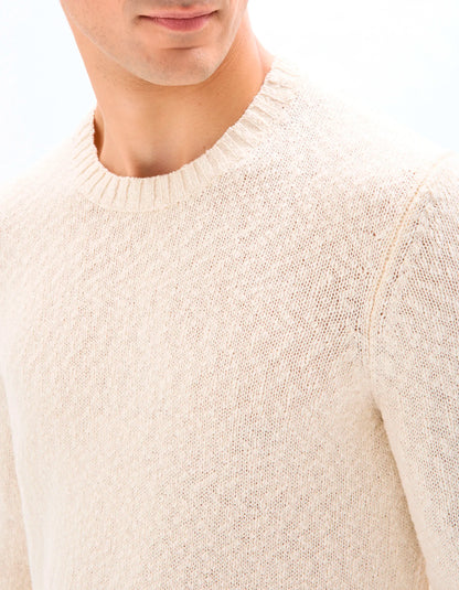 Celio_Ecru_100% Cotton Slub Knit Crew Neck Sweater_MEARTHUR_ECRU_04
