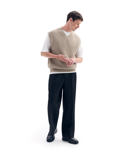 Celio_Beige Humus_100% Cotton Pearl Knit V-Neck Sweater_MEAUSTI_BEIGE HUMUS_05