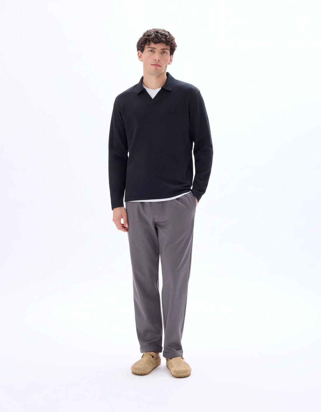 Celio_Black_Regular Long-Sleeved Jersey Polo Shirt_MEDORT_BLACK_01