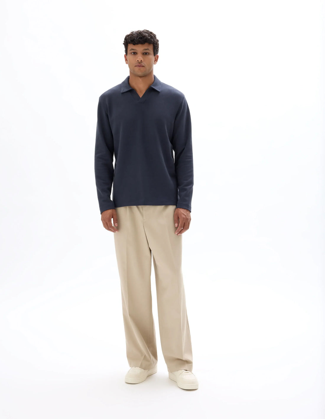 Celio_Encre_Regular Long-Sleeved Jersey Polo Shirt_MEDORT_ENCRE_01