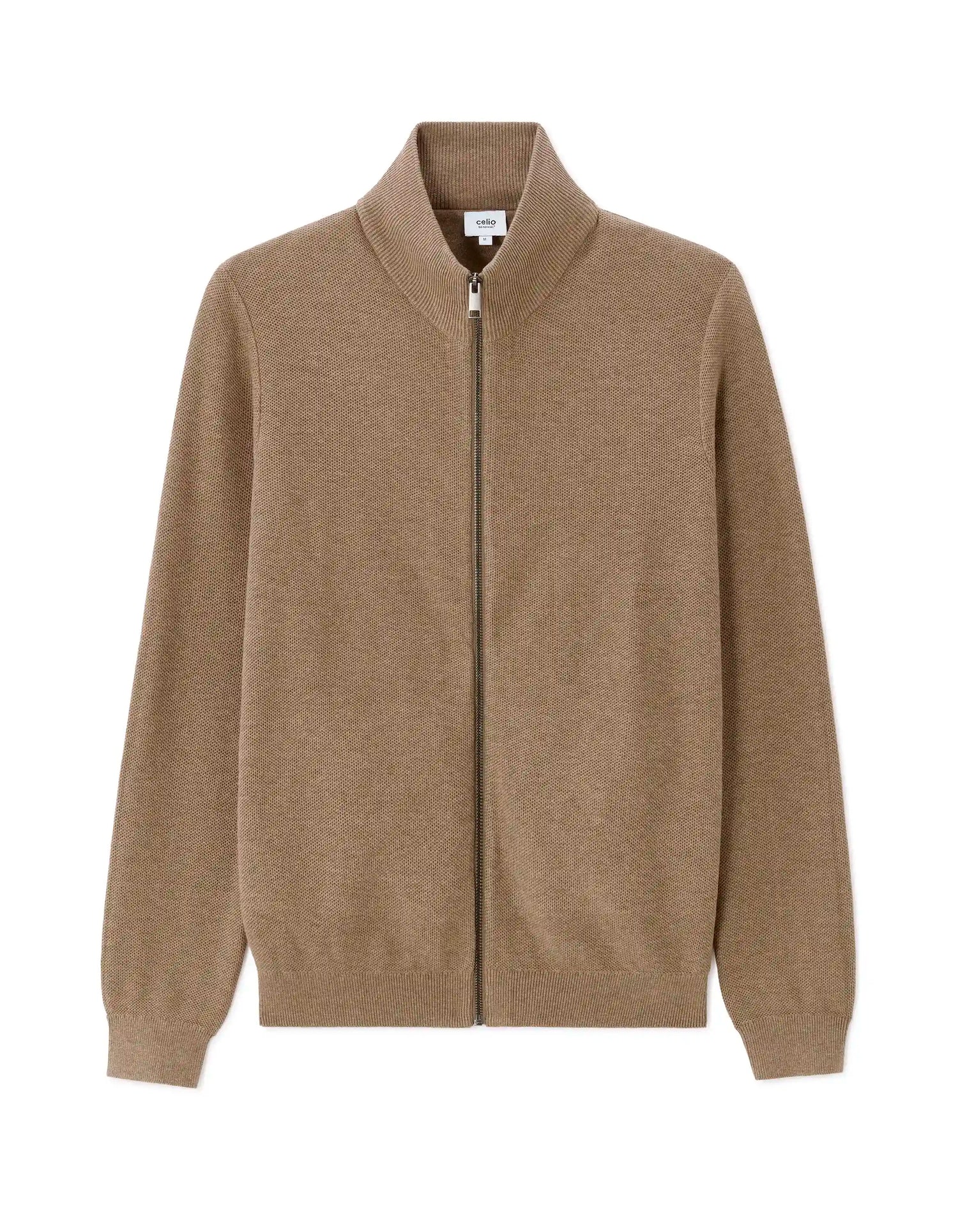 Celio_Beige Humus_Zipped Trucker Collar Cardigan 100% Cotton_MELIMZIP_BEIGE HUMUS_07