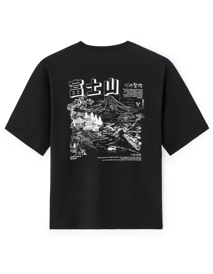 Celio_Black_Oversized Round Neck T-Shirt 100% Cotton Asian Print_MEMOUNTAIN_BLACK_04