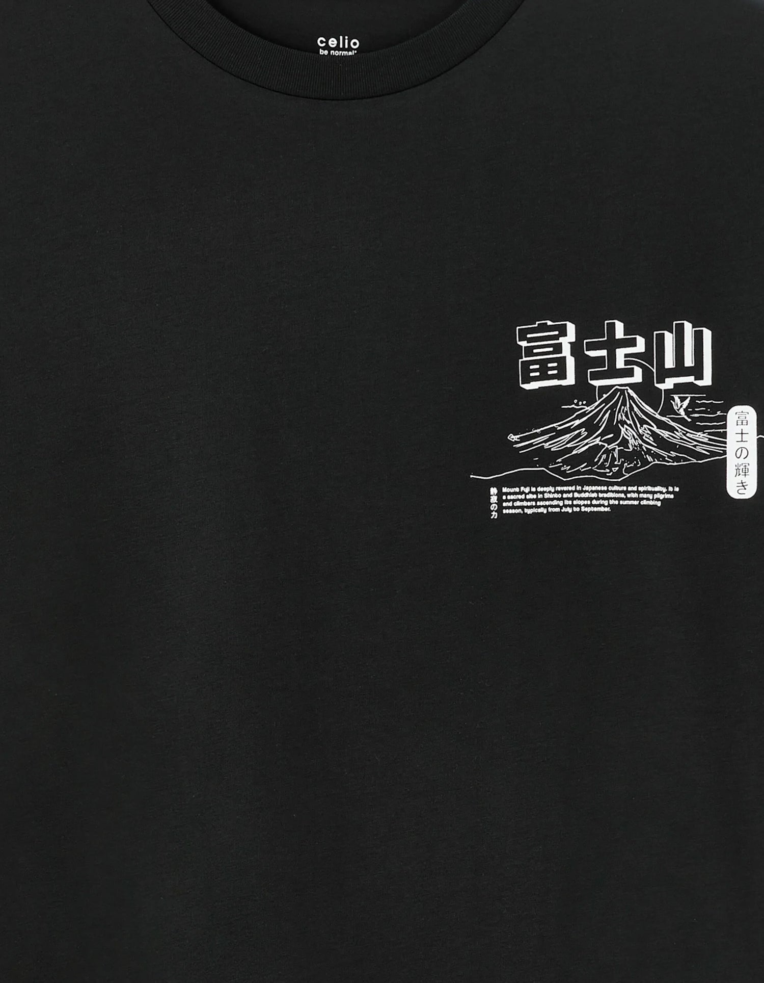 Celio_Black_Oversized Round Neck T-Shirt 100% Cotton Asian Print_MEMOUNTAIN_BLACK_05