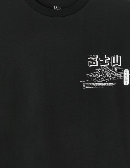 Celio_Black_Oversized Round Neck T-Shirt 100% Cotton Asian Print_MEMOUNTAIN_BLACK_05