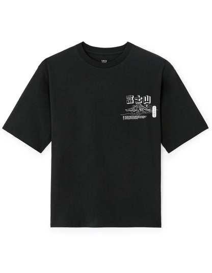 Celio_Black_Oversized Round Neck T-Shirt 100% Cotton Asian Print_MEMOUNTAIN_BLACK_07