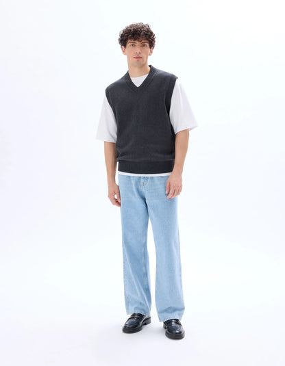 Celio_Anthracite Mel_Sleeveless V-Neck Sweater 100% Cotton_MENIGHT_ANTHRACITE MEL_01