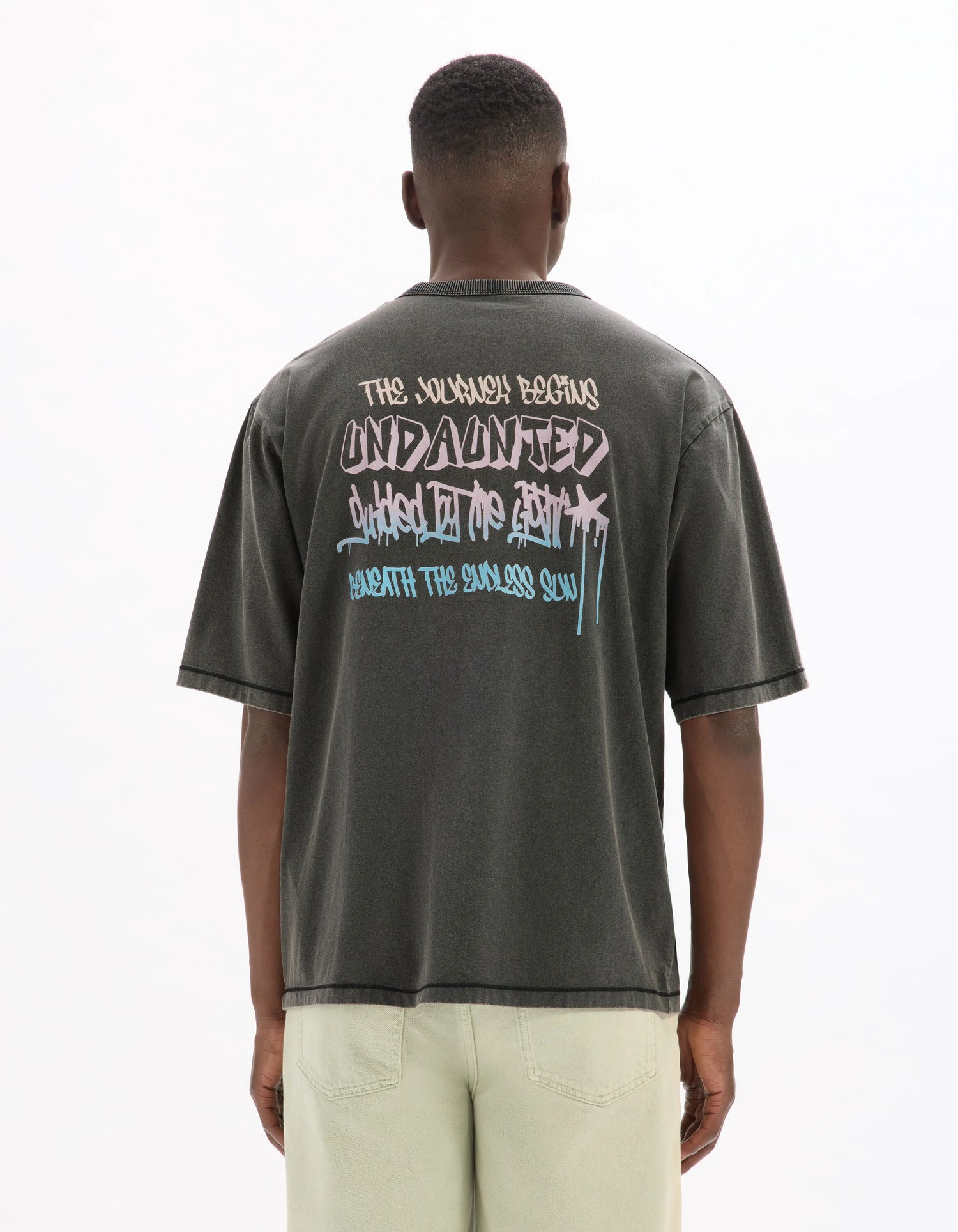 Celio_Black_Oversized Crew Neck T-Shirt in 100% Cotton with Print_MEVACAY_BLACK_03