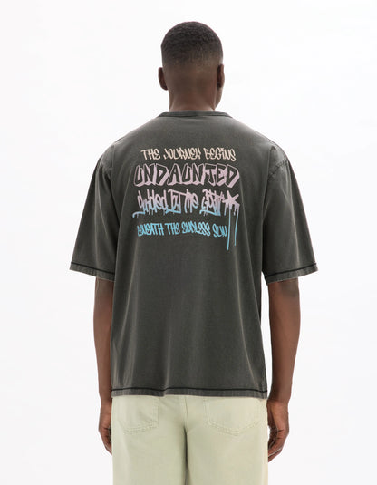 Celio_Black_Oversized Crew Neck T-Shirt in 100% Cotton with Print_MEVACAY_BLACK_03