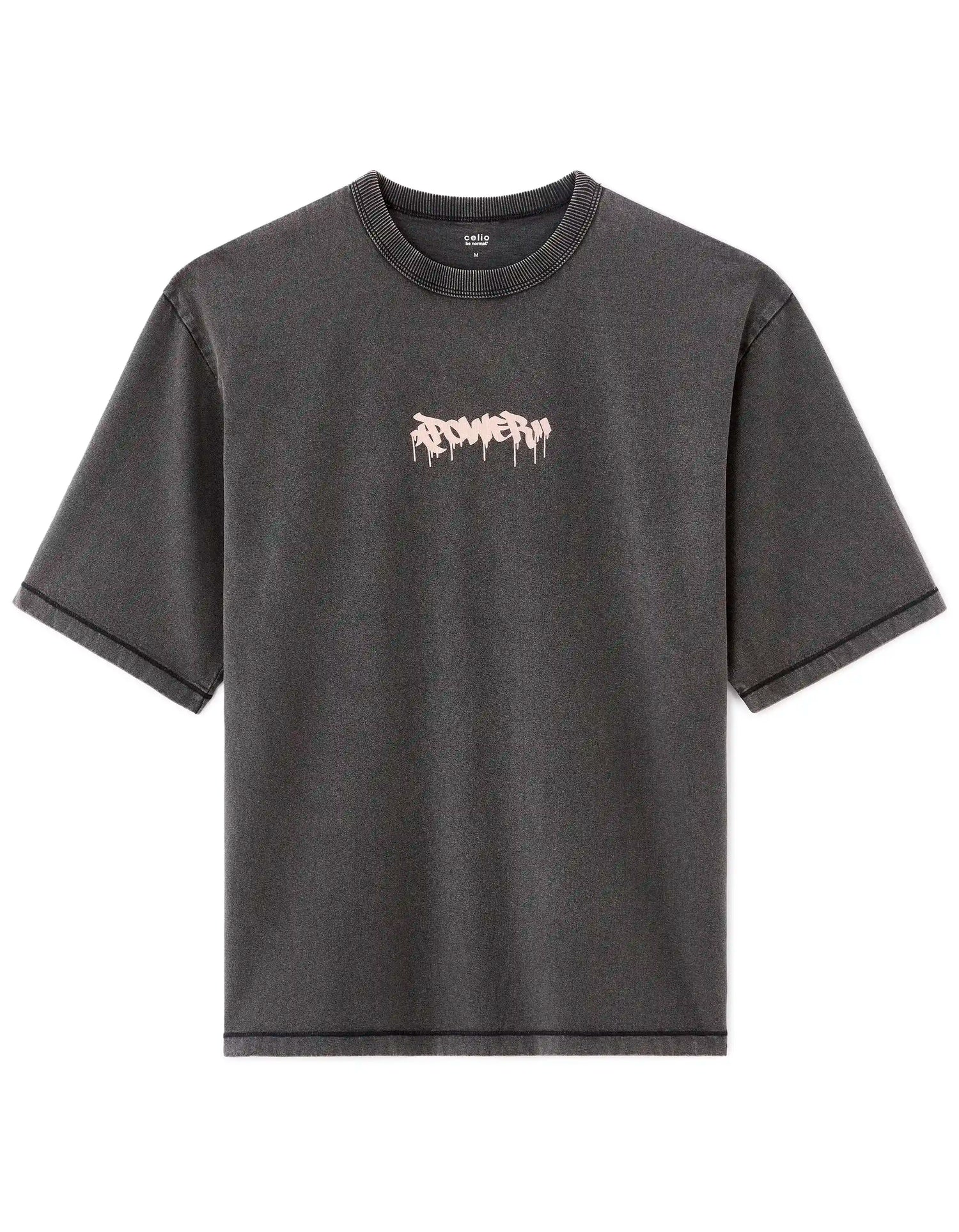 Celio_Black_Oversized Crew Neck T-Shirt in 100% Cotton with Print_MEVACAY_BLACK_07