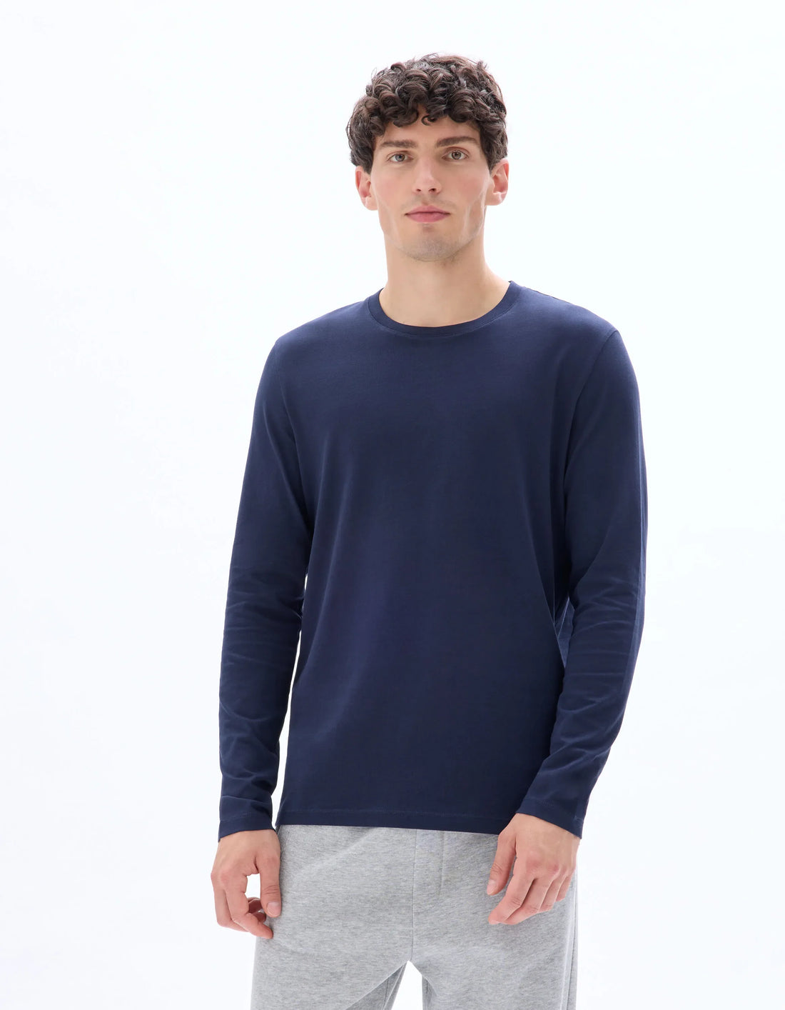 Celio_Navy_Regular 100% Cotton Long-Sleeved T-Shirt_TEBASEML_NAVY_01